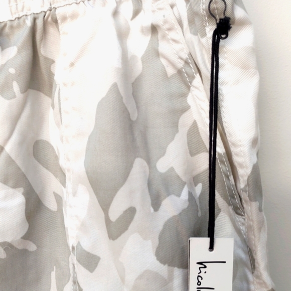 Gray & White Camo Print Draw String Paper Bag Style Shorts | Large NICOLE MILLER - Picture 7 of 11